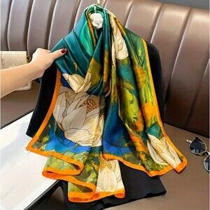 Lotus flower silky scarf shawl wrap head cover mask floral Accessory